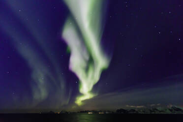 Nordlicht (Aurora Borealis), spektakuläres Schauspiel im Winter, Norwegische See, vor Lofoten, Nordland, Polarkreis, Nordnorwegen, Europa - RHPLF13561