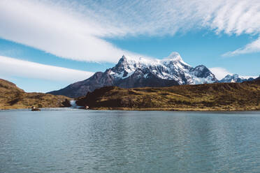 Majestic mountain and lake landscape with blue sky - CAVF72662