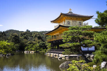 Japan, Präfektur Kyoto, Kyoto, Teich vor dem buddhistischen Tempel Goldener Pavillon - ABZF02903