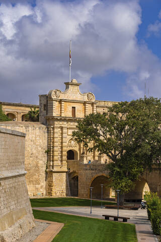Malta, Mdina, Mdina-Tor - Vilhena-Tor zur Stillen Stadt, Architektur im Barockstil, 1724, lizenzfreies Stockfoto