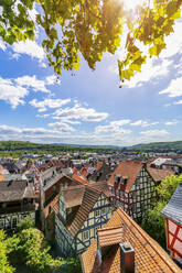 Germany, Hesse, Marburg an der Lahn, Hogh angle view of half-timbered buildings - PUF01842