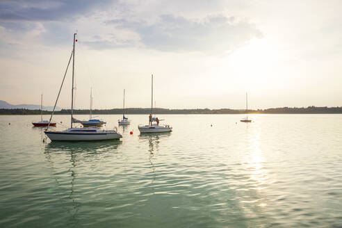 Segelboote bei Sonnenuntergang, Bayern, Deutschland - MAMF01026