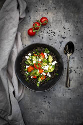 Beluga lentils with tomatoes, peppers, zucchini, feta, mint and parsley - LVF08519