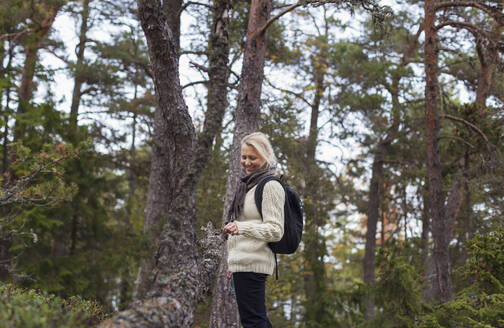 Lächelnde Frau im Wald - JOHF05323