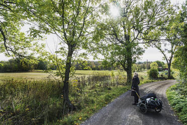 Frau mit Wagen auf Feldweg - JOHF05328