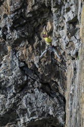 Rock climber, Mother Carey's Kitchen, Pembrokeshire, United Kingdom - ALRF01701