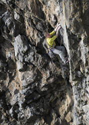 Rock climber, Mother Carey's Kitchen, Pembrokeshire, United Kingdom - ALRF01702
