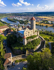 Deutschland, Baden-Württemberg, Neckarzimmern, Luftaufnahme der Burg Hornberg im Sommer - AMF07763