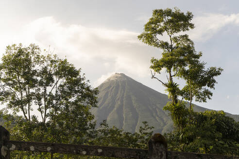 Costa Rica, Provinz Alajuela, La Fortuna, Bäume gegen den Vulkan Arenal - TEBF00024