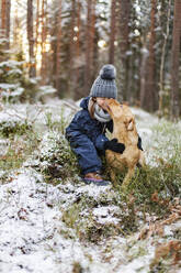 Smiling girl with dog - JOHF05817