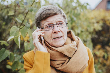 Ältere Frau spricht durch das Telefon - JOHF06075