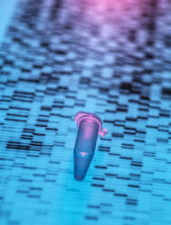 Close-up of DNA sample lying on DNA sequencing result chart - ABRF00658