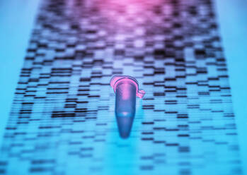 Close-up of DNA sample lying on DNA sequencing result chart - ABRF00659