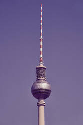 Television tower against sunny, blue sky, Berlin, Germany - FSIF04607
