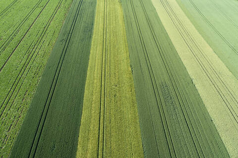 Germany, Bavaria, Franconia, Aerial view of green fields stock photo