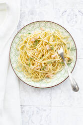 Studio shot of spaghetti with salmon, cream and dill - LVF08569