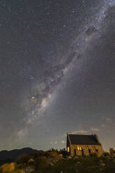 New Zealand, Oceania, South Island, Lake Tekapo, Church of the Good Shepherd and Milky Way on sky at night - FOF11666