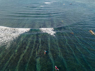 Aerial view of surfers in the ocean - CAVF74092