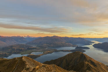 Lake Wanaka during sunrise, view from Roys Peak, South Island, New Zealand - FOF11836