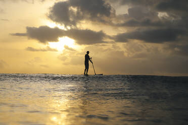 Sup-Surfer bei Sonnenuntergang, Bali, Indonesien - KNTF04245