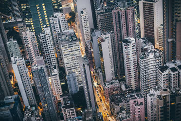 High angle view over dense cityscape with tall skyscrapers. - MINF13360