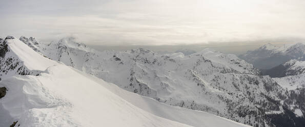 Panorama of high snowy mountain ridges, Lombardy, Valtellina, Italy - MCVF00218