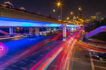 Luban Road Motorway Interchange at night, Luwan, Shanghai, China, Asia - RHPLF13813