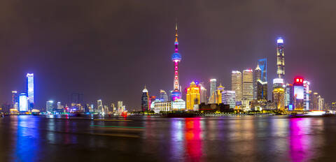 View of Pudong Skyline and Huangpu River from the Bund, Shanghai, China, Asia stock photo