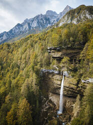 Aerial view by drone of Pericnik Waterfall, Triglav National Park, Upper Carniola, Slovenia, Europe - RHPLF13826