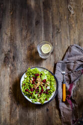 Bowl of green salad with walnuts and pomegranate seed - SBDF04192