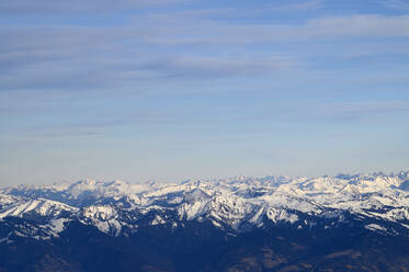 Switzerland, Appenzell, Aerial view of snowcapped Alps - ELF02140