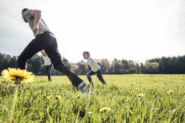 Family having fun together on a meadow in spring - WFF00269