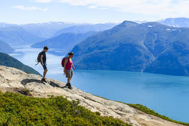 Mother and son hiking - JOHF08743