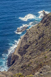 Spain, La Gomera, Hermigua, View down on the sea water pool - MAMF01150