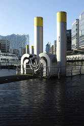 Jetty at Hafencity with Elbe Philharmonic Hall in the background, Hamburg, Germany - GISF00539