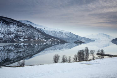 Ruhiger See und schneebedeckte Berge Norwegen - CAIF24237