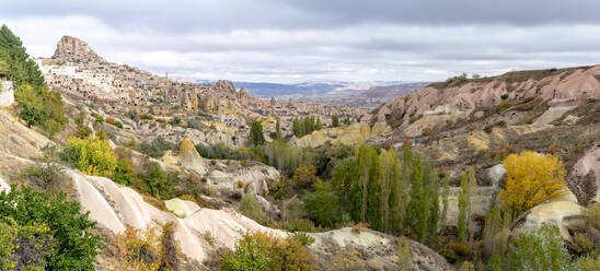 Panorama of Goreme and Uchisar on cloudy October day in Turkey - CAVF75365