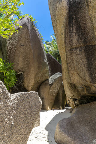 Seychelles, La Digue Island, Anse Source DArgent beach, Large granite rocks stock photo