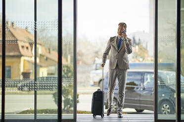 Businessman on the phone entering hotel - ZEDF02946