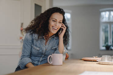 Woman talking on the phone at home - JOSEF00017