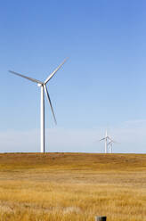 Windturbinen in Colorado vor blauem Himmel - CAVF75605