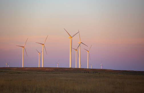 Windturbinen im Feld gegen den Sonnenuntergangshimmel - CAVF75658