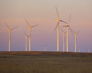 Windturbinen im Feld gegen den Sonnenuntergangshimmel - CAVF75659