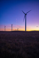 Windturbinen im Feld gegen den Sonnenuntergangshimmel - CAVF75663