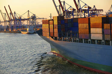 Freight container ships in Hamburg harbour, Germany. - CUF54813