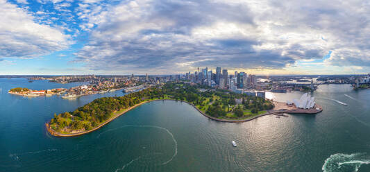 Panoramic aerial view of waterfront gardens, Sydney, Australia - AAEF06378
