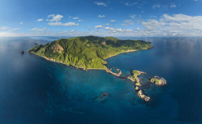 Panoramic aerial view of Rocks of Moneron Island, Sakhalin Island, Russia - AAEF06383