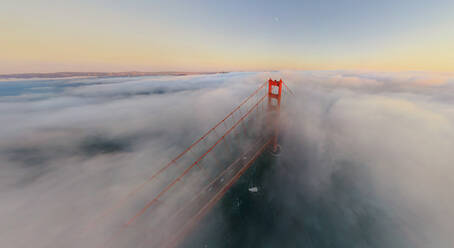 Panoramic aerial view of the Golden Gate Bridge with haze, San Francisco, California, USA - AAEF06402