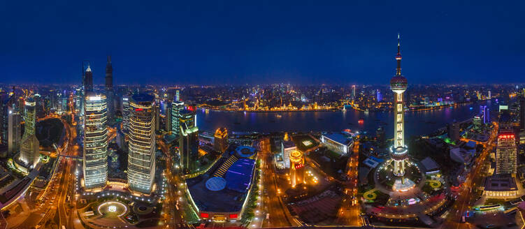 Panoramic aerial view of Shanghai city at night, China - AAEF06457