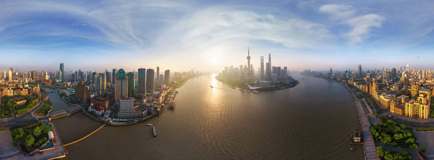 Panoramic aerial view of the Huangpu River in the city of Shanghai, China - AAEF06463